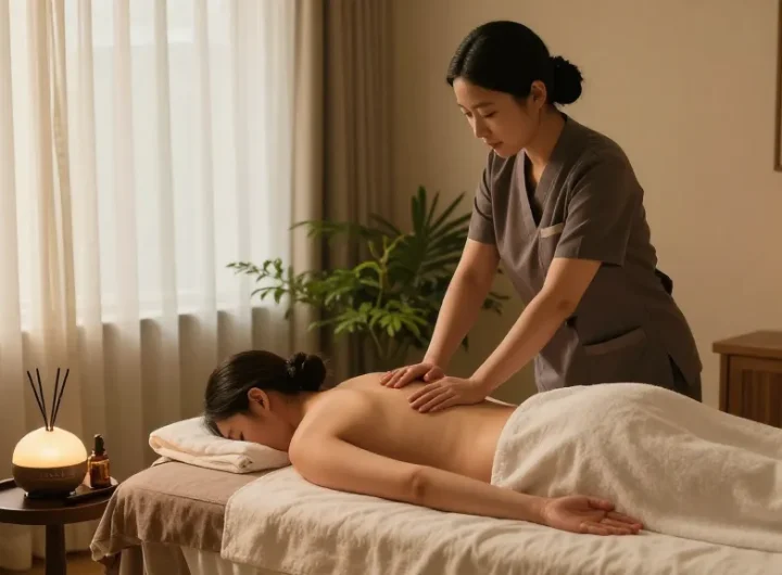 Experience a rejuvenating 김포출장마사지 in a serene spa environment, with ambient lighting, soothing aromas, and professional massage therapy.