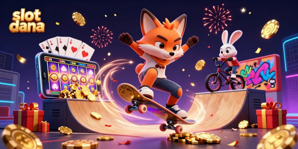 Experience thrilling wins with slot dana in this vibrant 3D illustration featuring dynamic casino elements.