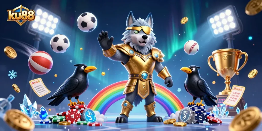 ku88 engages players with thrilling sports betting action in an ancient Norse-themed illustration.