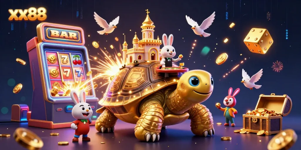 Experience excitement with xx88's golden tortoise casino illustration featuring a thrilling jackpot scene.