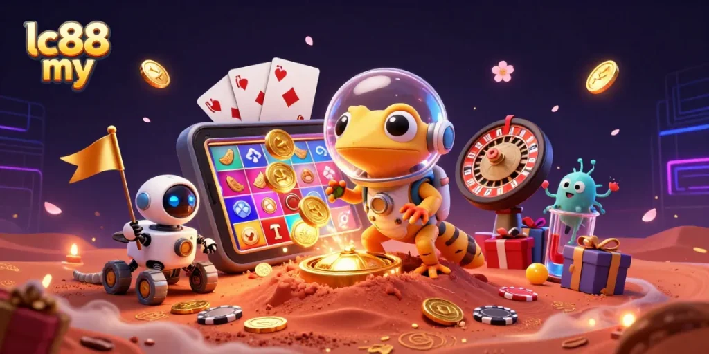 Engage in vibrant gaming with lc88 my as a Martian gecko discovers a golden casino on Mars.